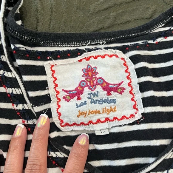 Johnny Was Striped Floral Embroidered Top - Picture 7 of 11